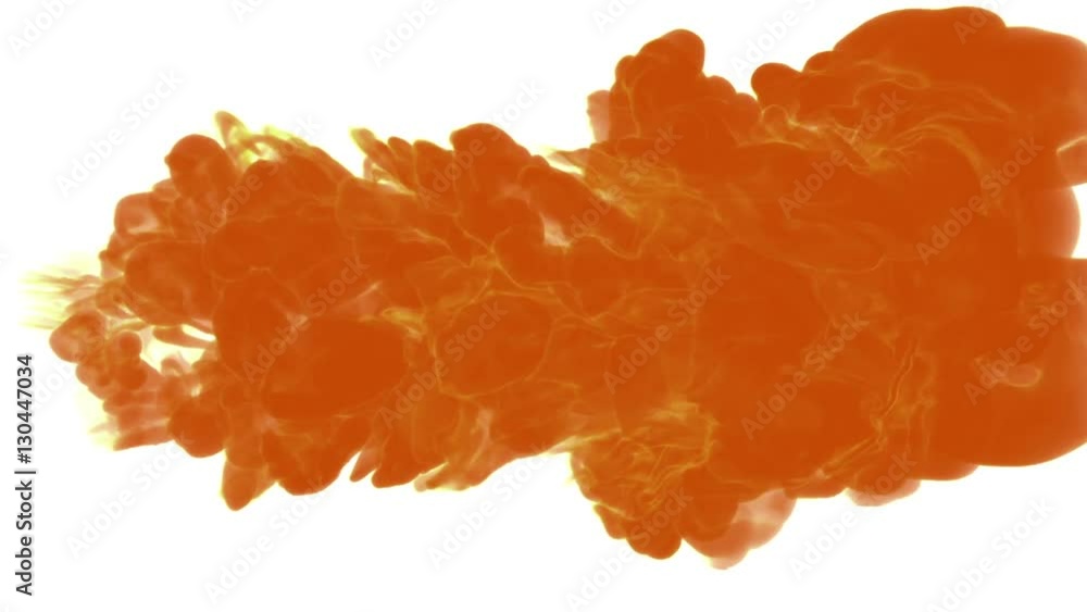 Aufkleber orange ink drop in water on a white background. 3d render. voxel graphics. computer simulation of sm
