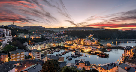 Touristic destination Luarca, Asturias, Spain, Europe. Nature urban landscape with fishing and...