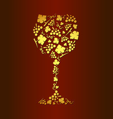 Decorative vector wine glass of grape bunches and grape leaves - 130448620