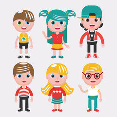 Set of kids on white background.Different dress styles. Happy children infographics,Vector Illustration eps 10