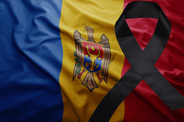 flag of moldova with black mourning ribbon