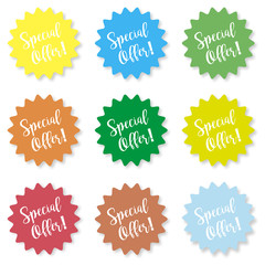 Set of stickers with the inscription special offer on a white background