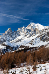 Fototapeta na wymiar The south face of Mont Blanc, the highest mountain in continental Europe.Winter season. Italian Alps, Europe.