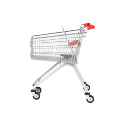 supermarket shopping cart side view without shadow on white back