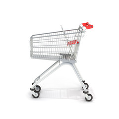 supermarket shopping cart side view on white background 3d