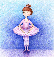 hands drawn picture of little beautiful ballet dancer on the stage by the color pencils © olha_oleskova