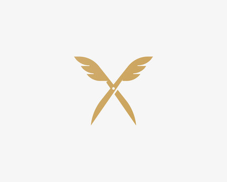 Scissors wings logo design. Colorful vector icon logotype. Barber shop symbol sign.