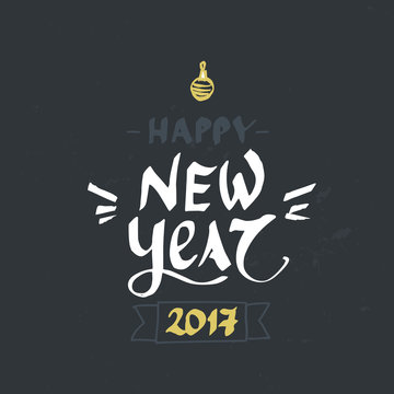 Hand drawn Happy hew year lettering. Perfect Xmas design for greeting cards and invitations.