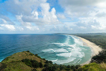 Waves as far as the eye can see along the coast of Byron Bay, New South Wales