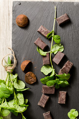 dark chocolates squares flavored with mint
