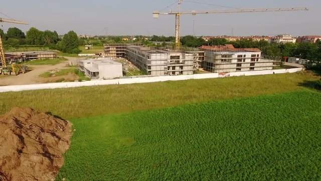 Aerial video of a building complex construction site