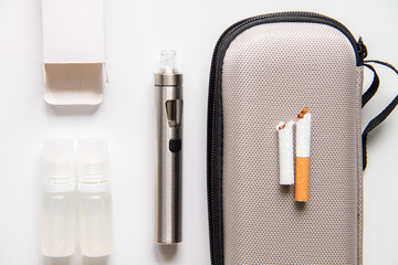 concept - dangers of smoking and electronic cigarette top view