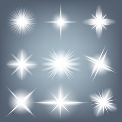 Creative concept Vector set of glow light effect stars bursts with sparkles isolated on black background. For illustration template art design, banner for Christmas celebrate, magic flash energy ray