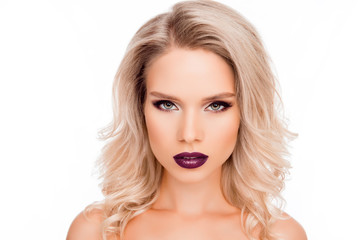 Fototapeta premium Portrait of young beautiful woman with fashion makeup and hairst