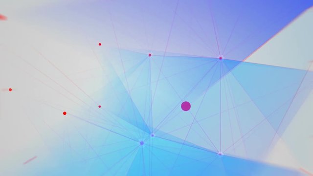Network Connection Cloud Loop 2B: light background, rotating blue light mesh cloud of social connections with red lines and dots with depth-of field effect, FullHD and seamlessly loopable
