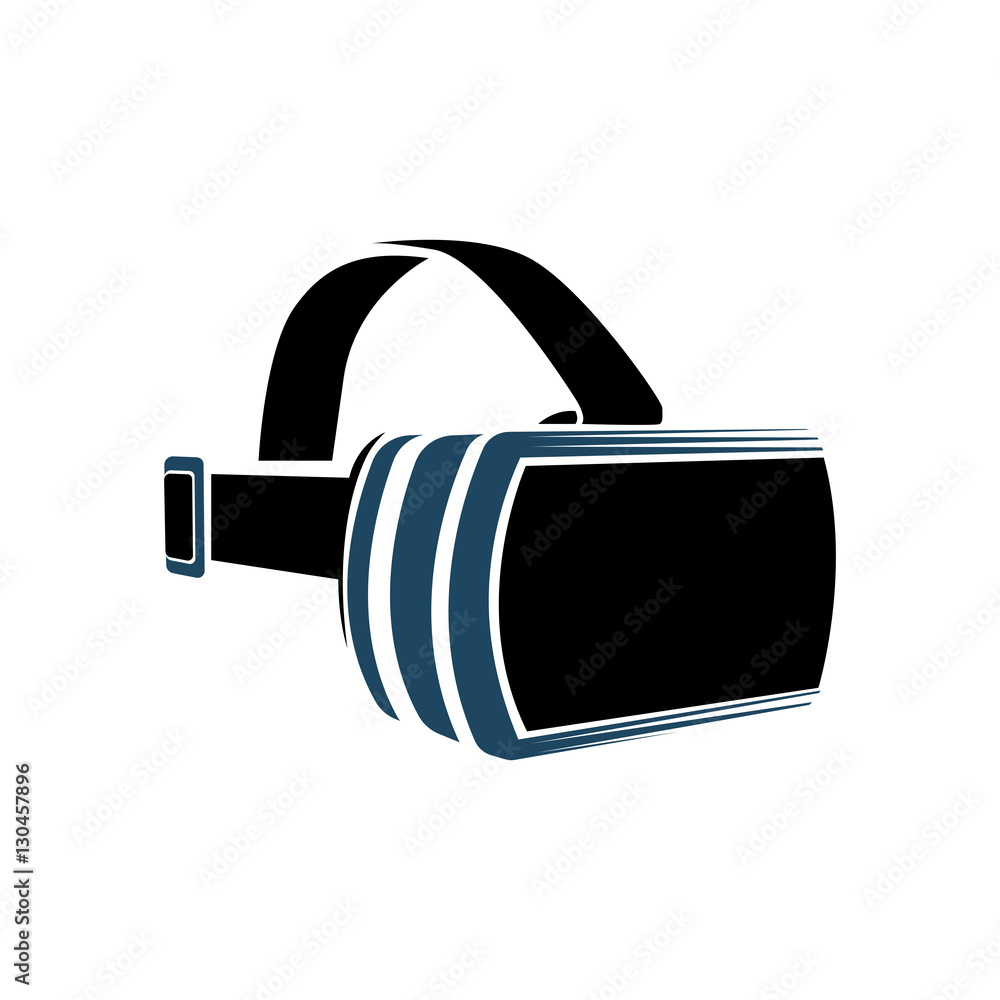 Poster isolated vr headset logotype on white background. black color virtual reality helmet logo. head-moun
