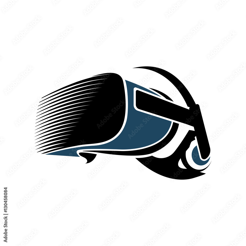Poster isolated vr headset logotype on white background. black color virtual reality helmet logo. head-moun