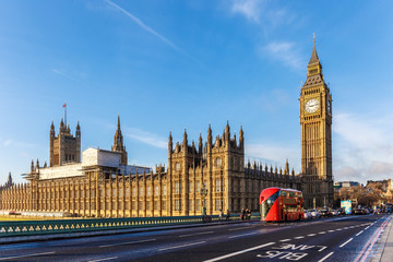 Big ben clock tower in winter sunny morning