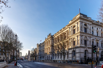 Downing street in the morning winter