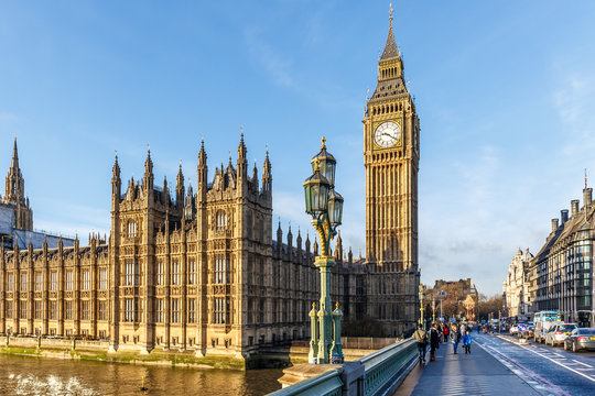 Big ben clock tower in winter sunny morning