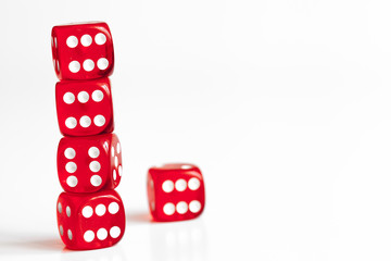 concept luck - dice in row on white background