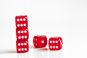 concept luck - dice in row on white background