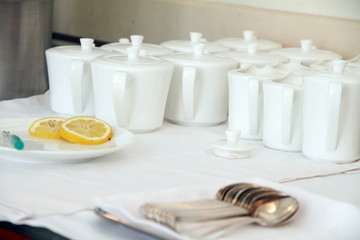 Table bufet for breakfast in white