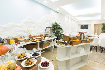 Breakfast buffet in hotel restaurant