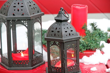 Candles in red Christmas time Gendarmenmarkt square   Berlin