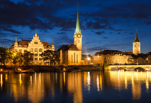 Zurich Skyline At Night, Switzerland