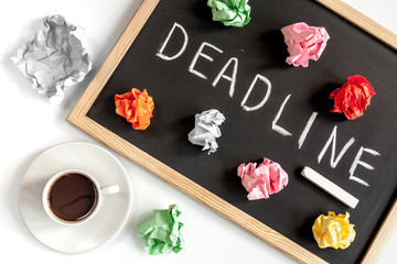 deadline concept on board at white background top view