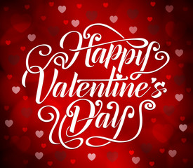 Naklejka na ściany i meble Happy Valentines Day Typography With Hearts And Circle Shapes In Red Background Vector Illustration 