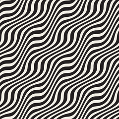 Wavy Ripple Stripes. Vector Seamless Black and White Pattern.