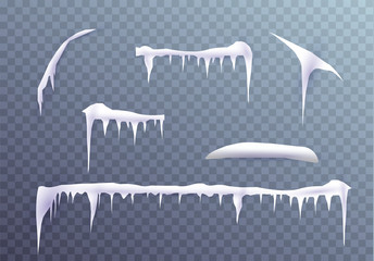 Set of snow icicles isolated on transparent background. Vector illustration - obrazy, fototapety, plakaty
