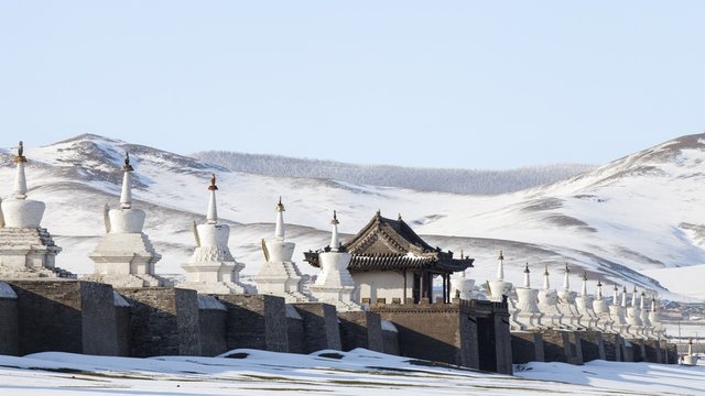 Stupas around Erdene Zuu monastery in Karakorum, Mongolia