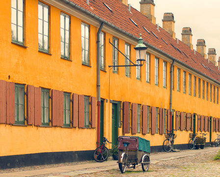 Colourful houses in the old area of Nyboder, Copenhagen, Denmark