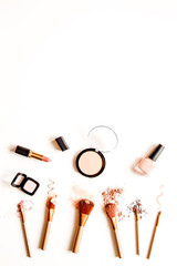 decorative cosmetics nude on white background top view