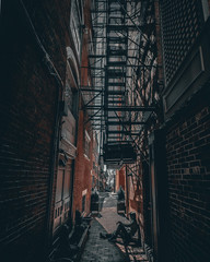 Dark alley in Boston, Massachusetts.