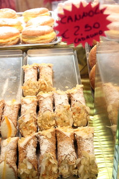Canolos in bakery Ferrara Emilia Romagna Italy