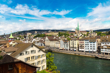 Fototapeta na wymiar Panoramic aerial view of Zurich
