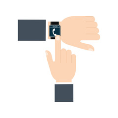 hand touchscreen smart watch wearable technology vector illustration eps 10