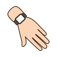 cartoon hand with smart watch trendy wearable technology vector illustration eps 10