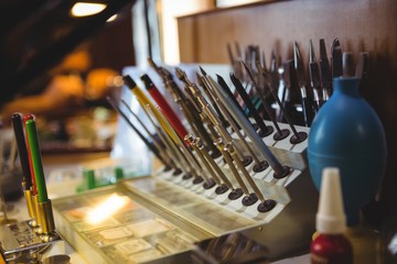 Close-up of drill bit set in a holder