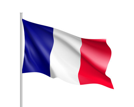 Waving flag of France state. Illustration of European country flag on flagpole with red and white colors. Vector 3d icon isolated on white background