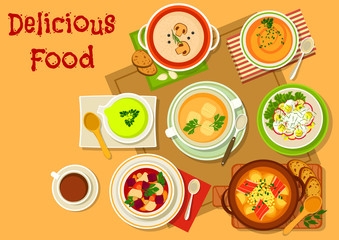 Soup and salad dishes icon for menu design