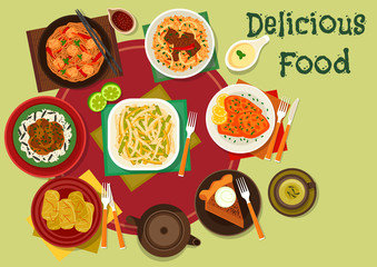 Lunch dishes with dessert icon for food design