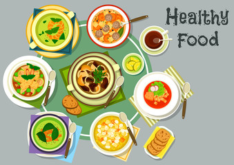 Soup dishes for healthy lunch menu icon