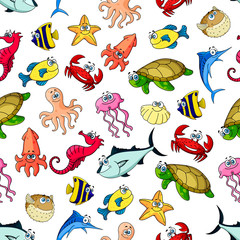 Sea, ocean animals, fish seamless cartoon pattern