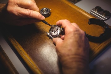 Horologist repairing a watch