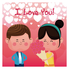 girl flowers boy love you rain heart background vector illustration eps 10